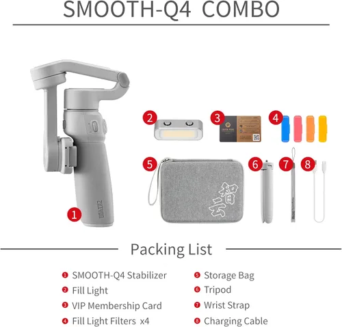 Miniatura 9 de ZHIYUN Smooth Q4 Combo cardán estabilizador, cardán de teléfono inteligente de 3 ejes, barra de extensión incorporada, plegable y portátil, cardán