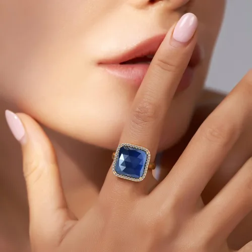 Miniatura 4 de Jupiter Anillos de piedras preciosas naturales, chapado en oro de 14 quilates, anillo cuadrado de piedras preciosas auténticas con circonita