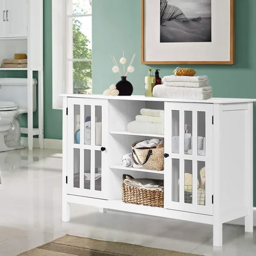 Miniatura 3 de Tangkula - Soporte de TV blanco, centro de entretenimiento moderno alto para televisores de hasta 50", consola multimedia con 2 gabinetes