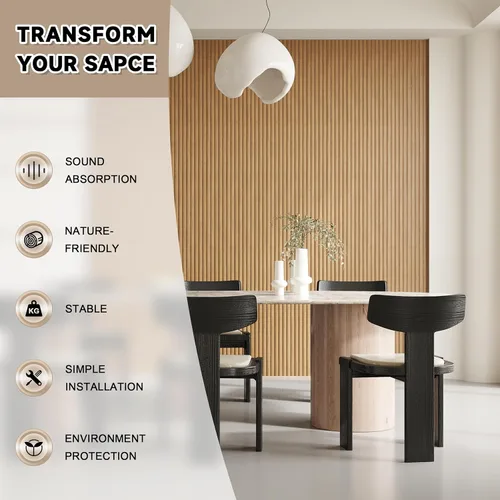 Miniatura 6 de WPC - Paneles de pared con listones, paquete de 8 paneles de pared 3D WPC de madera, paneles acústicos para decoración de pared interior, sala