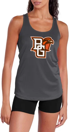 Miniatura 102 de Camiseta deportiva sin mangas oficial de la NCAA Collegiate para mujer, con espalda cruzada, logotipo primario, colección carbón