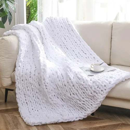 Miniatura 8 de WESHIONGOO Manta de Punto Grueso Throw 40"*40" (101.6cm*101.6cm) Mantas de Punto para Sofá Cama Manta Suave Esponjosa con Hilo Chenille Jumbo Grueso
