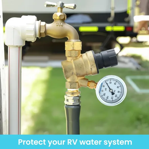 Miniatura 5 de MEASUREMAN Regulador de presión sin plomo para RV, reductor de presión con manómetro de llenado líquido y filtro de entrada para autocaravana, RV