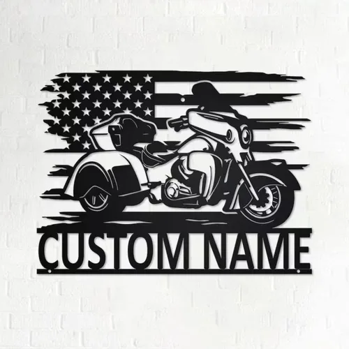 Miniatura 9 de Letrero de metal personalizado para motocicleta, arte de pared de metal con bandera de EE. UU., arte de pared de metal para motocicleta, letrero