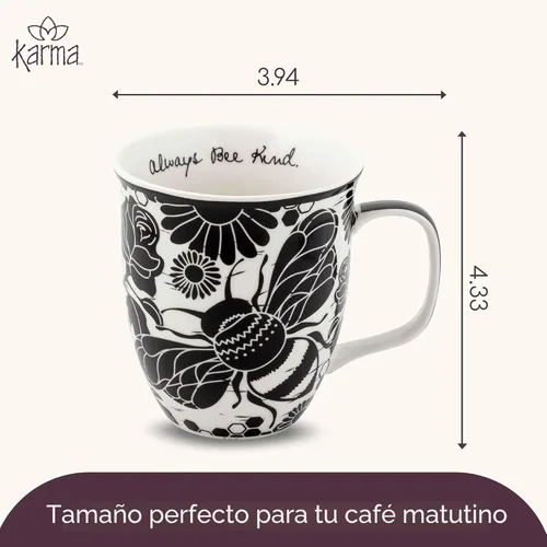 Miniatura 5 de Karma Gifts - Taza bohemia de 16 onzas, color blanco y negro, diseño de abeja, bonita taza de café y té, tazas de café de cerámica para mujeres