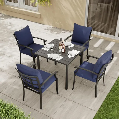 Miniatura 2 de HAPPATIO Outdoor Dining Table for 4, Large Suqare Metal Patio Table with 1.5" Umbrella Hole, Powder-Coated Frame for All-Weather, Black, Modern