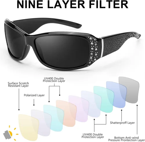 Miniatura 3 de Lentes de sol polarizados para mujer, con diamantes de imitación, protección UV400 para conducir, pescar, ir de compras