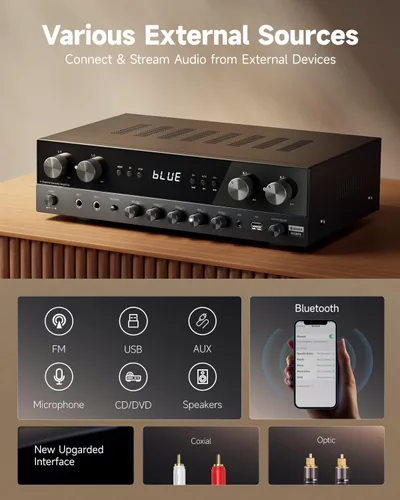 Miniatura 3 de Donner - Receptores estéreo Amplificador de audio para el hogar, Amplificador de 4 canales de potencia máxima de pico de 1000 W Premium