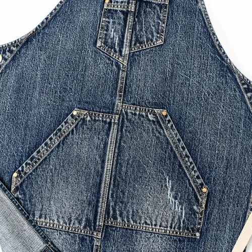 Miniatura 7 de Jeanerlor - Delantal de mezclilla con 4 bolsillos para mujeres y hombres - Estilo lavado correas cruzadas en la espalda y ajustable S a XXXL, Azul
