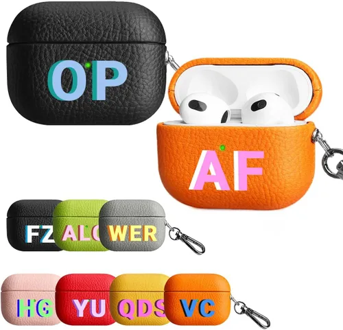 Miniatura 11 de Funda personalizada con nombre para AirPods Pro, añade tus propias iniciales personalizadas, monograma, funda de lujo de cuero vegano para Air Pods