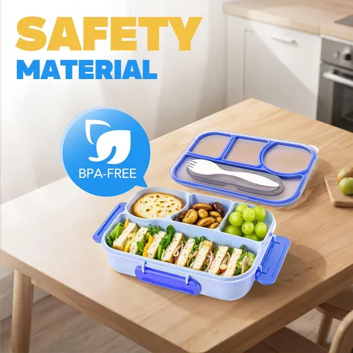 Miniatura 3 de EASYFUN Lonchera Bento para adultos, Caja de Almuerzo, lonchera con 4 compartimentos, a prueba de caídas, apta para lavavajillas y fabricada