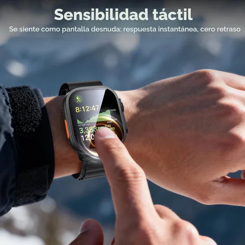 Miniatura 3 de Uyiton Protector de pantalla para Apple Watch Ultra 3/2/1, marco de aleación de titanio y vidrio templado 9H, protección militar [Keep Original]