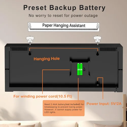 Miniatura 6 de JALL Reloj de pared digital grande de 22'', pantalla de números LED grande, DST, luz nocturna para aula, sala de estar, dormitorio, montado, regalo