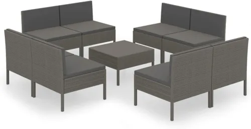 Miniatura 2 de Ensemble Salon de Jardin 9 Pièces Gris Résine Tressée PE Acier Revêtu Poudre Confortable Pour Terrasse Balcon Jardin Extérieur Modulable Résistant