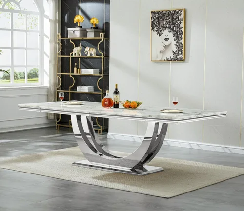 Miniatura 12 de Mesa de comedor de cristal de 51 pulgadas, mesa de comedor para 4-6, mesa de cocina dorada con patas de metal superior de vidrio templado