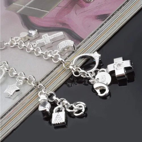 Miniatura 4 de Aeora Pulsera de plata S925 de trece piezas colgantes para mujer, pulseras de regalo y brazaletes de joyería, Plata