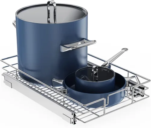 Miniatura 14 de LOVMOR Organizador de gabinete extraíble de 17 pulgadas de ancho x 21 pulgadas de profundidad, estantes extraíbles para armario de cocina, 1 Tier