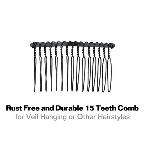 Miniatura 4 de Lawie Paquete de 30 peines laterales de metal plateado, dorado y negro, 15 dientes, pinzas para el cabello con alambre giratorio, para boda, velo