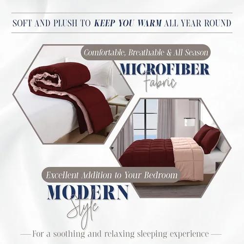 Miniatura 5 de Elegant Comfort Juego de edredón reversible de 3 piezas, acogedor para todas las estaciones, alternativo de plumón suave, acolchado, cosido en caja