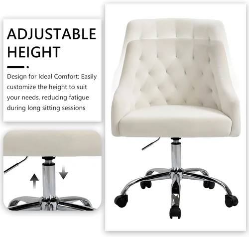 Miniatura 4 de Silla de Oficina para Hogar, Silla Giratoria Ajustable de Terciopelo, Silla Decorativa con Brazos, Adorno de Clavos, para Dormitorio, para Sala