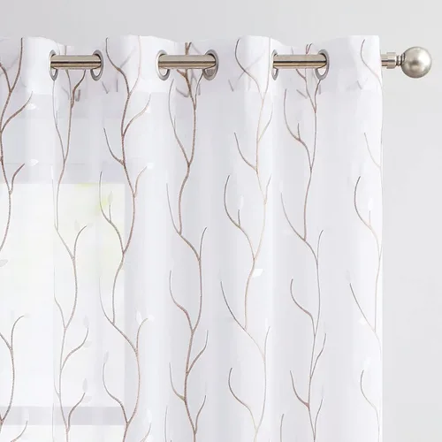 Miniatura 13 de jinchan Cortinas traslúcidas para sala de estar, dormitorio, cortinas azules bohemias bordadas, cortinas de gasa bohemias de 63 pulgadas de largo