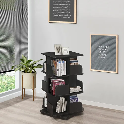 Kings Brand Furniture - Estantería giratoria de 3 niveles, gabinete de almacenamiento multimedia, color negro