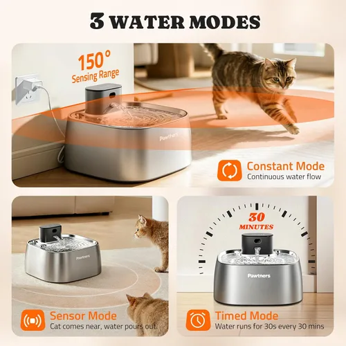 Miniatura 2 de Fuente de agua para gatos sin bombeo, dispensador de agua automático inalámbrico para gatos y perros, 108 oz/3.2 L, fuente Pawtners Pet