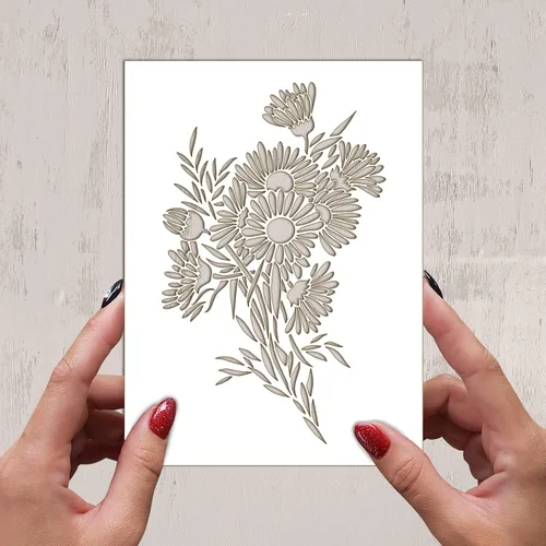 Miniatura 2 de Plantilla decorativa FLONZ (6 x 8 pulgadas), ramo de flores de margaritas para pintura de pared, álbumes de recortes y decoración de pasteles