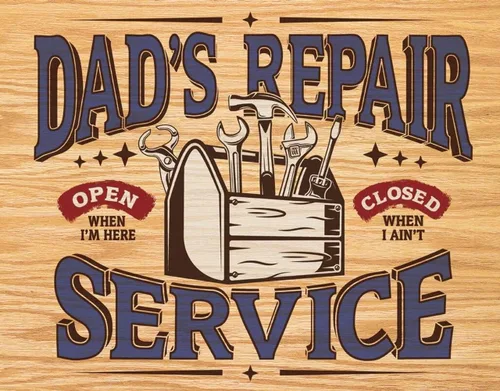 Desperate Enterprises Dad's Repair Service - Letrero de hojalata – Decoración nostálgica de pared de metal vintage – Hecho en Estados Unidos