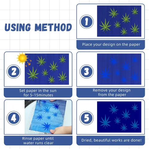 Miniatura 4 de Spakon 32 hojas de papel de impresión solar cianotipo A4 A5 papel de dibujo solar Sensibilidad naturaleza impresión para adultos Artes Artesanías
