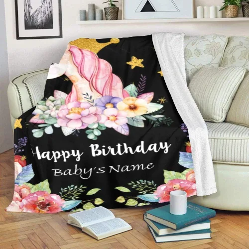 Miniatura 3 de Mantas de bebé personalizadas de unicornio con nombre/texto, mantas de bebé personalizadas para niña y niño, manta de forro polar negro súper suave