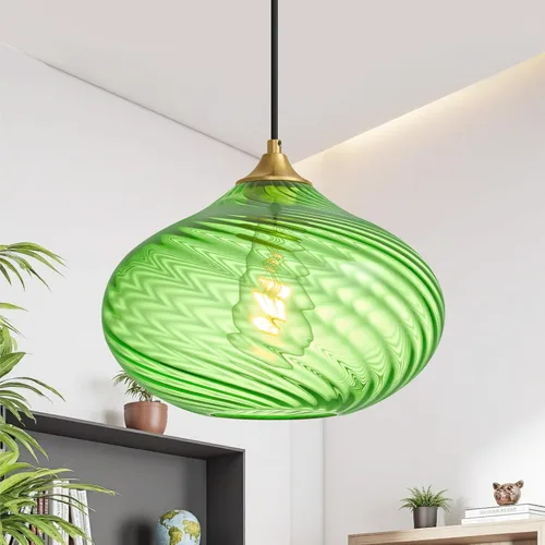 Miniatura 15 de Glass Pendant Lights Kitchen Island, 11'' Brass Gold Pendant Lighting Fixtures, Modern Hanging Ceiling Light with Striped Clear Glass Shade for