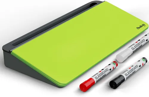 Miniatura 14 de Chalkola Pizarra blanca de escritorio de vidrio negro con almacenamiento, pizarra de borrado en seco, organizadores de escritorio de trabajo