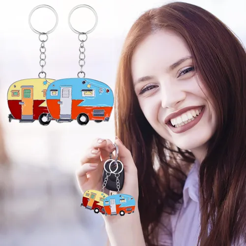 Miniatura 4 de 2 Piezas Llavero de Caravana, Llavero de Caravana RV Accesorios de Caravana para Remolques de Viaje Llavero Retro de Coche de Camping