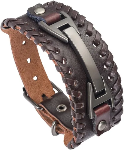 Miniatura 9 de Hamoery Men Leather Bracelet Punk Braided Rope Alloy Bracelet Bangle Wristband