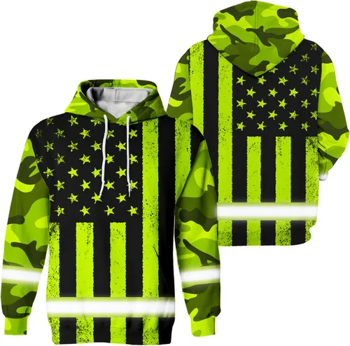 Miniatura 16 de Sudadera con capucha de alta visibilidad con la bandera de Estados Unidos para hombre, sudadera con capucha reflectante de seguridad