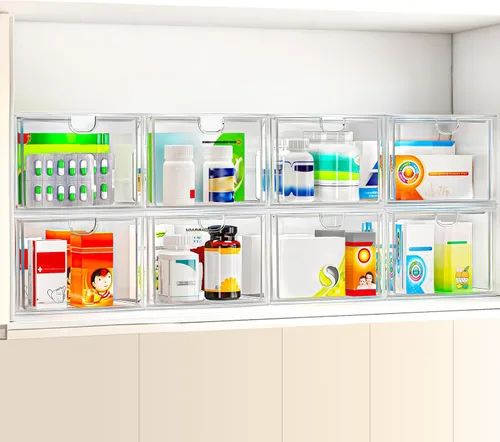 Miniatura 5 de caktraie Paquete de 6 pequeños cajones apilables para baño, organizador de maquillaje acrílico para baño, contenedores de almacenamiento de plástico