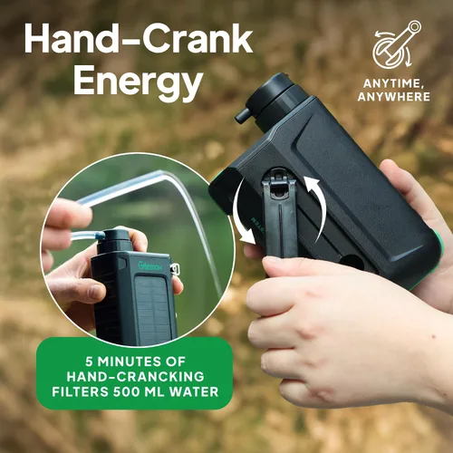 Miniatura 5 de Greeshow Filtro de Agua Eléctrico Portátil para Acampar - Alimentado por Energía Solar, Manivela Manual, Carga USB, Purificador de Agua