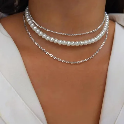 Miniatura 4 de Luxval Collares de perlas para mujer, joyería de perlas blancas crema, chapado en oro de 14 quilates, hecho a mano, delicado collar con cierre