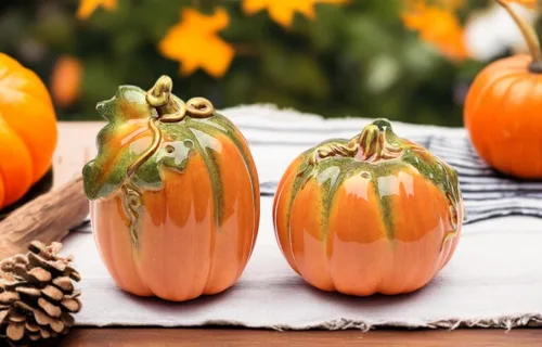 Juego de cocteleros de sal y pimienta de calabaza de cosecha de Acción de Gracias pintados a mano, 2-3/4 pulgadas de alto