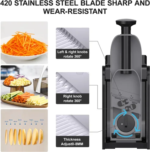 Miniatura 4 de Cortador de mandolina 5 en 1 seguro para cocina, picador de verduras seguro, cuchillo de pelar, grosor ajustable, fácil de limpiar, rebanador