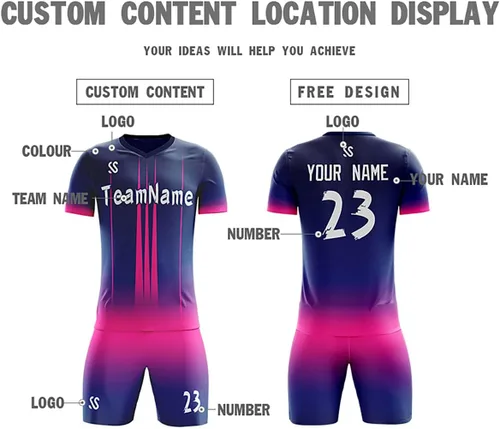 Miniatura 3 de Jersey de fútbol personalizado degradado con pantalones cortos Número de nombre impreso Entrenamiento deportivo Uniformes de gran