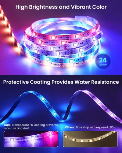 Miniatura 5 de Luces LED RGB+IC de 9.84 pies para TV de 32 a 43 pulgadas, tira de retroiluminación detrás de la TV con sincronización de música, aplicación
