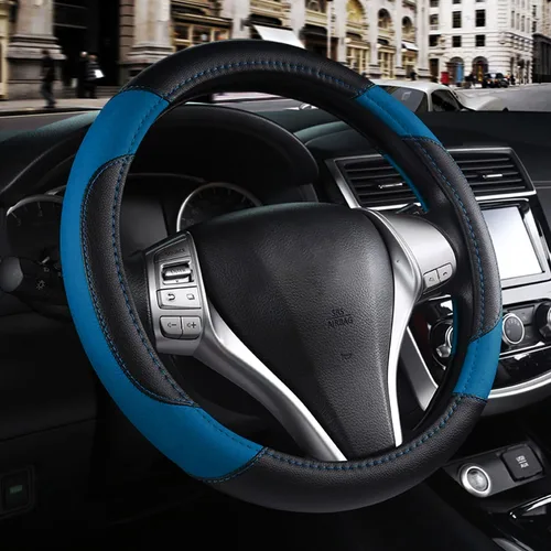 Miniatura 11 de Funda de cuero para volante de automóvil, protector antideslizante de cuero de microfibra transpirable, ajuste universal para la mayoría