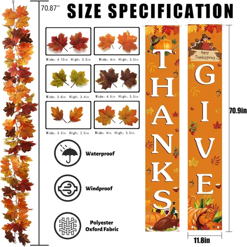 Miniatura 3 de Paquete de 5 guirnaldas de hojas de arce de otoño, 30 pies, guirnalda artificial de otoño de hojas de arce de Acción de Gracias, decoración de mesa