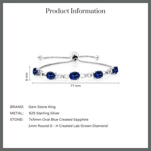 Miniatura 127 de Gem Stone King Pulsera de tenis de diamantes cultivados en laboratorio con piedra natal de 3-6 quilates para mujer, plata de ley 925, ovalada