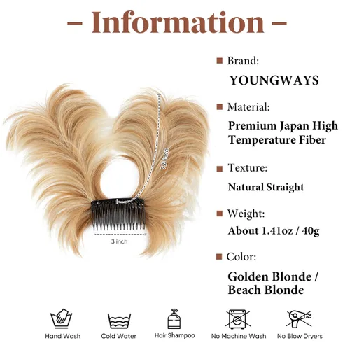Miniatura 2 de Postizo de Moño Despeinado con Peine Lateral Clip Postizo de Cabello en Moño para Mujeres Corto Natural Liso Estilos Versátiles Ajustables Postizos
