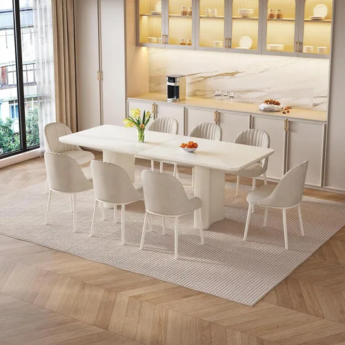 Miniatura 8 de Guyii Mesa de comedor grande blanca de 79 pulgadas para 8 mesas de comedor modernas de 8 plazas, mesa rectangular Kichen para comedor, restaurante