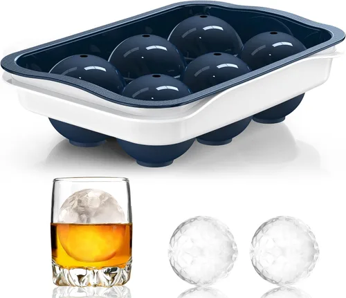 Molde redondo para cubitos de hielo con tapa, máquina de bolas de hielo de esfera de 2.2 pulgadas, molde grande para cubitos de hielo para whisky