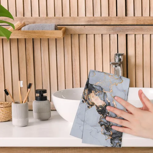 Miniatura 7 de AnyDesign Paquete de 100 servilletas de mármol desechables elegantes servilletas de papel azul dorado marmoleado toallas de mano para el hogar